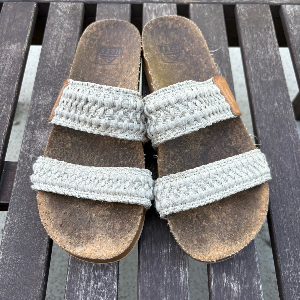Reef Women 9 Tan Slide Sandal Boho Beach Cushion Vista FAIR Condition - Picture 2 of 16